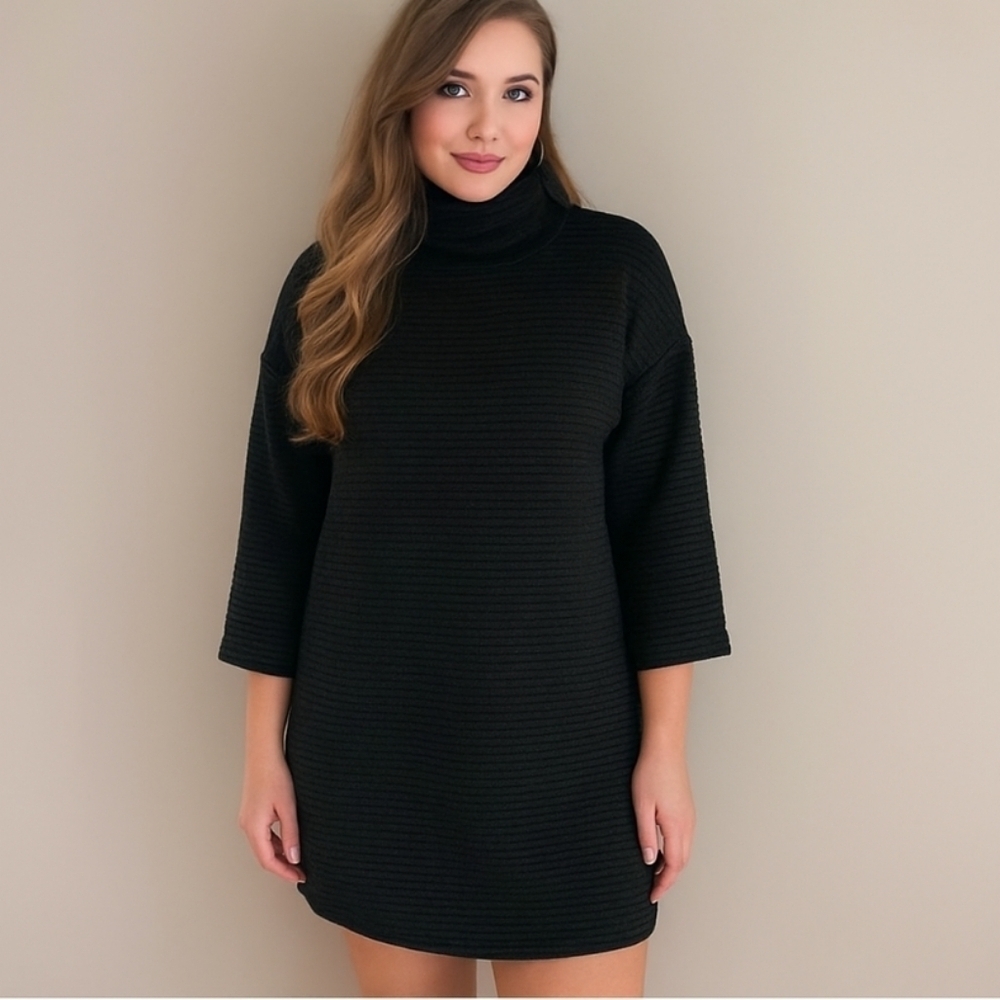 Zara Womens Black Knit Oversized Tunic Dress S